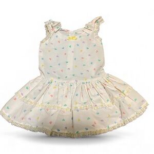 Vintage Little Girl Cotton Summer Dress 80s 90s Clothing White Pastel Hearts